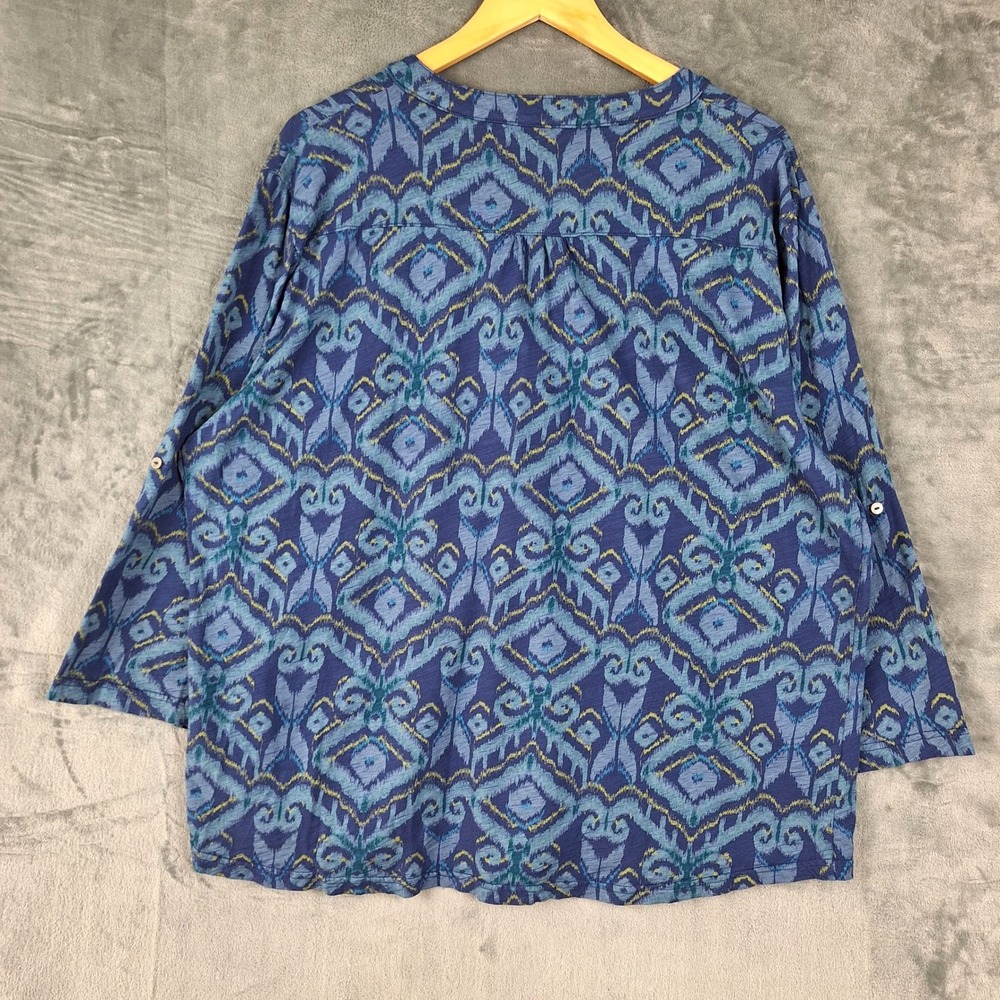 Fresh Produce Top Womens 2X Blue Geometric Popover Henley Boxy Resort Casual - Picture 6 of 7